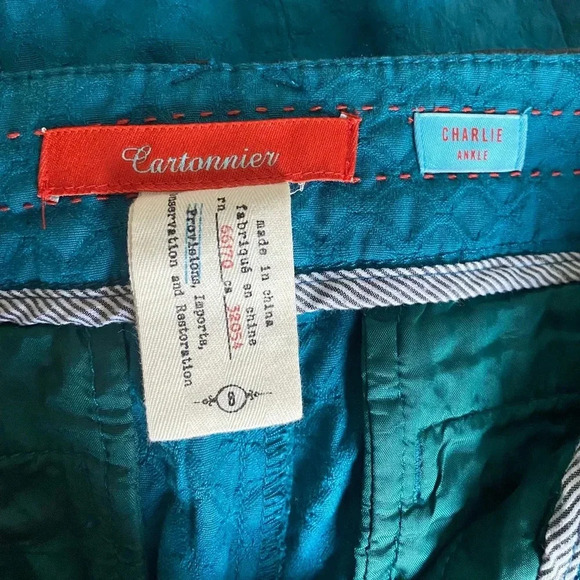 ANTHROPOLOGIE CARTONNIER | Green Jacquard Charlie Ankle Cotton  Pants Size 8 - Picture 8 of 9